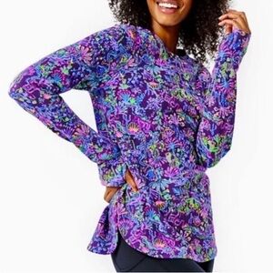Lilly Pulitzer UPF50+ Luxletic Blythe Pullover Top Purple Colony Conga Sz S